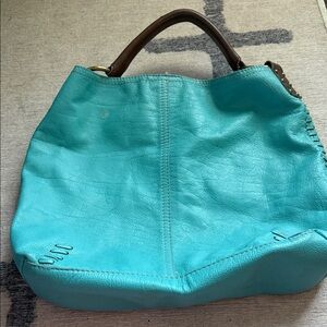 Lucky Brand Turquoise Leather Tote with Brown Handles